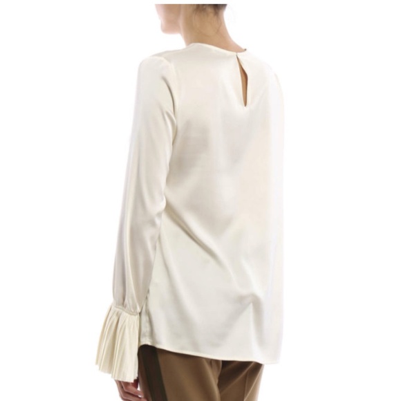 P.A.R.O.S.H. Cocktail Blouse Shirt Piano With Pleated Poet Sleeves Cream/Beige - Picture 3 of 14